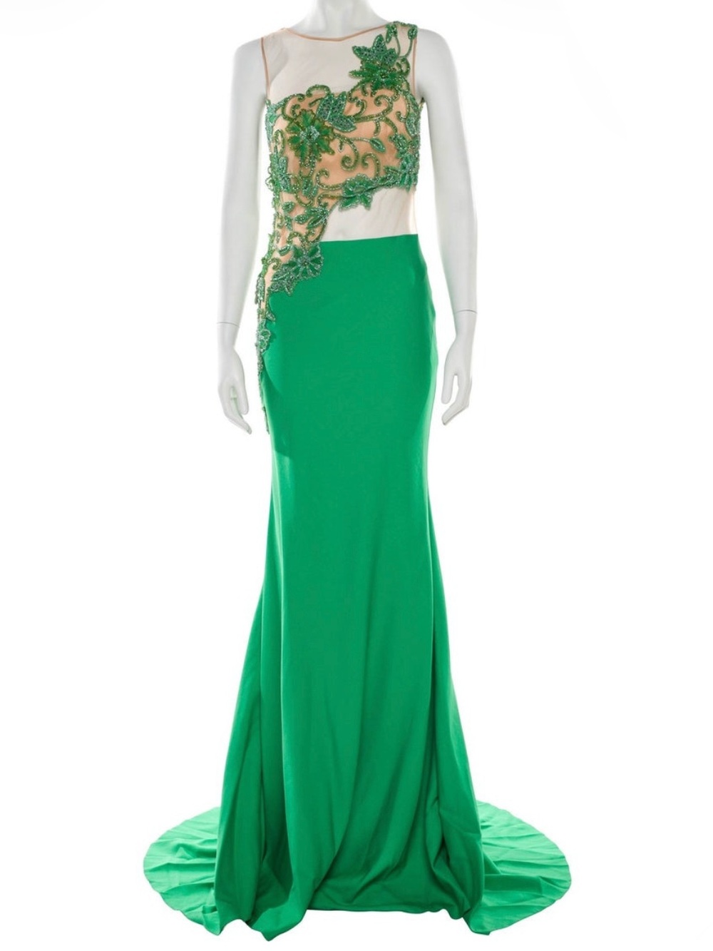 Tarik Ediz Illusion Green Embellished Gown, sz 8